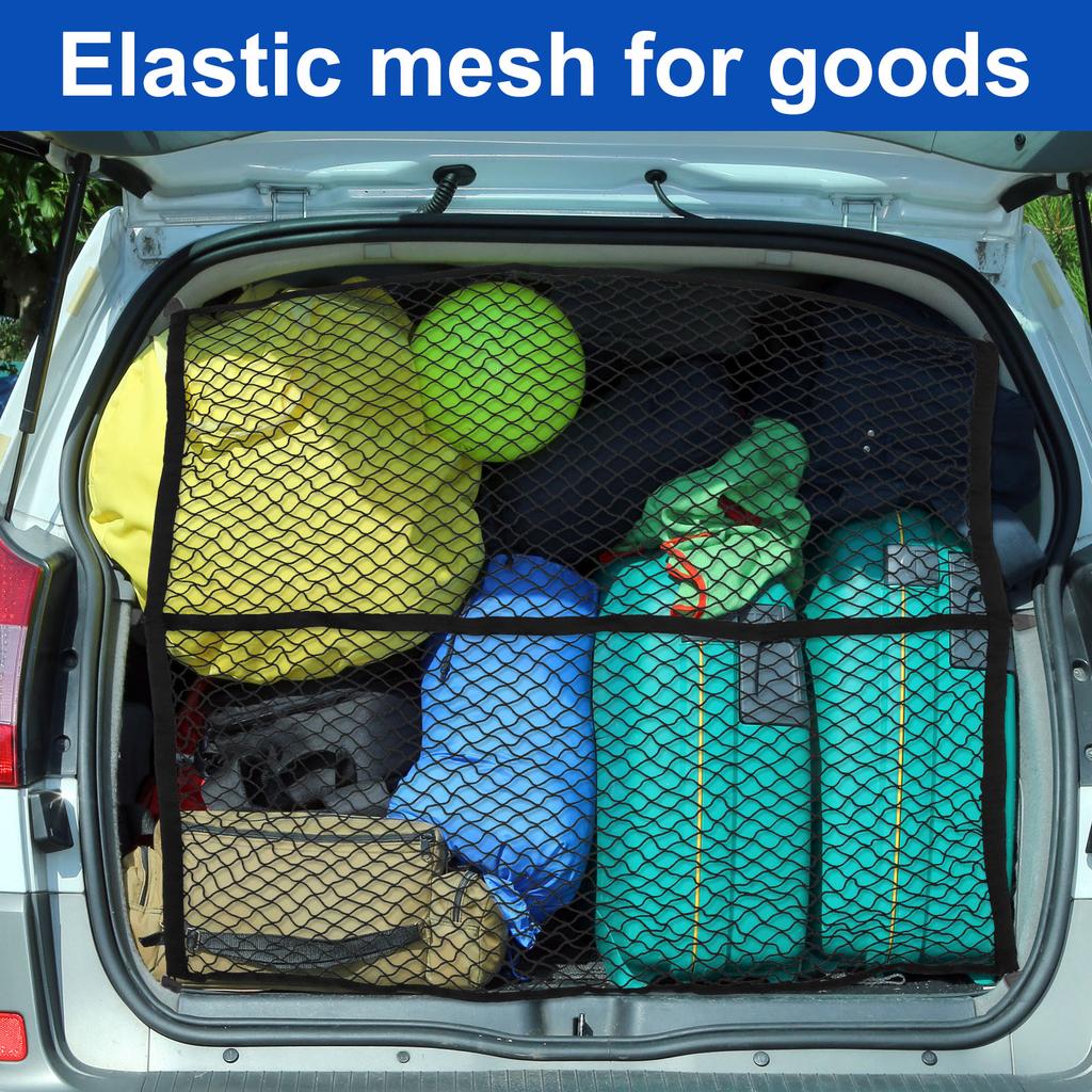 Truck Bed Cargo Net Highly Elastic Pickup Truck Bed Mesh Organizer Stretchable 4x4ft To 8x8ft  Cargo Net with Carabiners & Hooks