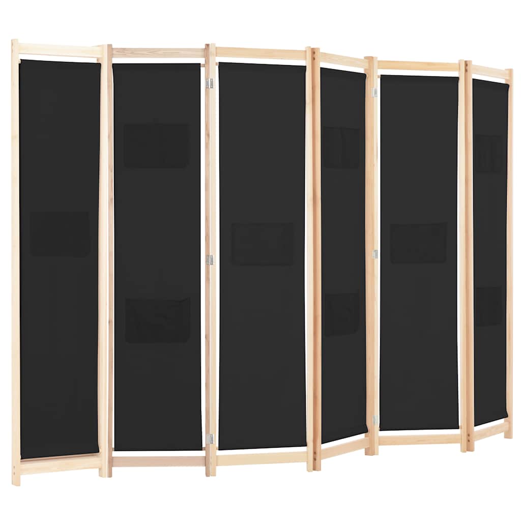 6 Panel Room Divider Black 240 X 170 X 4 Cm Fabric