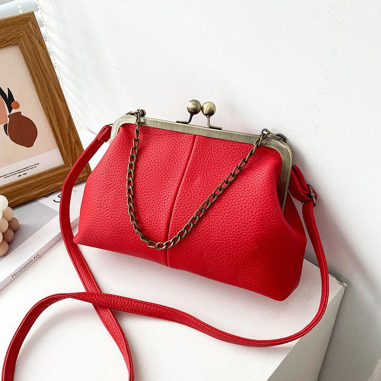 European & American Lychee Pattern Retro Shell Bag: 2026 Versatile Simple Shoulder & Chain Handbag for Women.