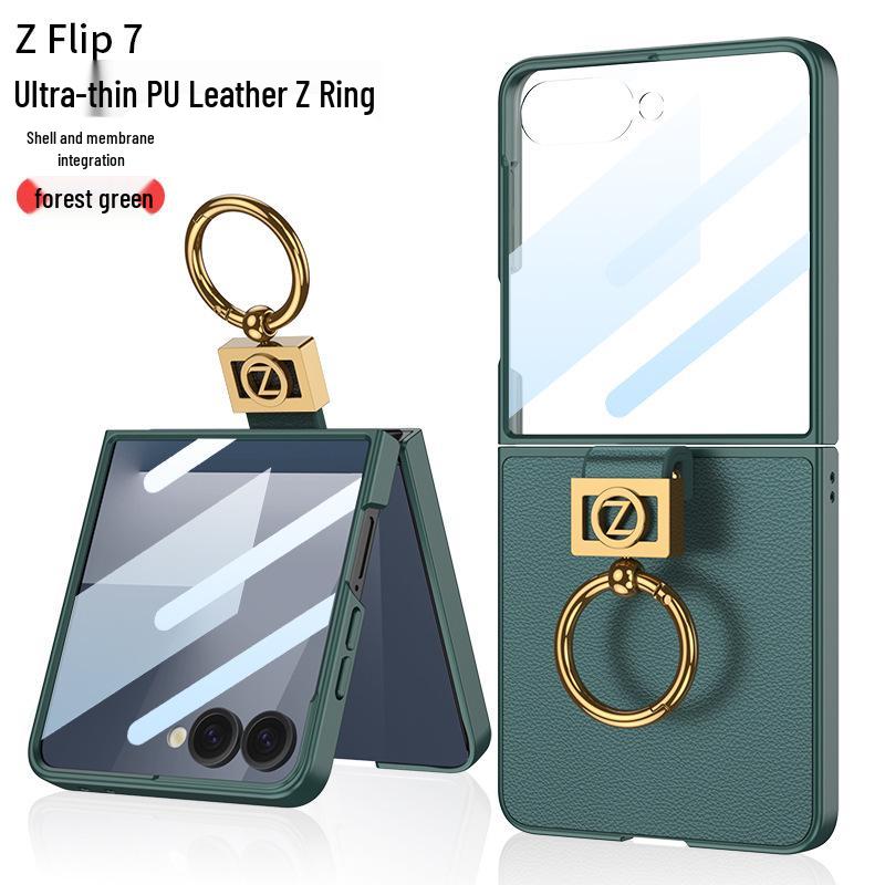 Samsung Z Flip7 Ultra-Thin Premium Leather Ring Case - Elegant, Solid Color Protective Cover