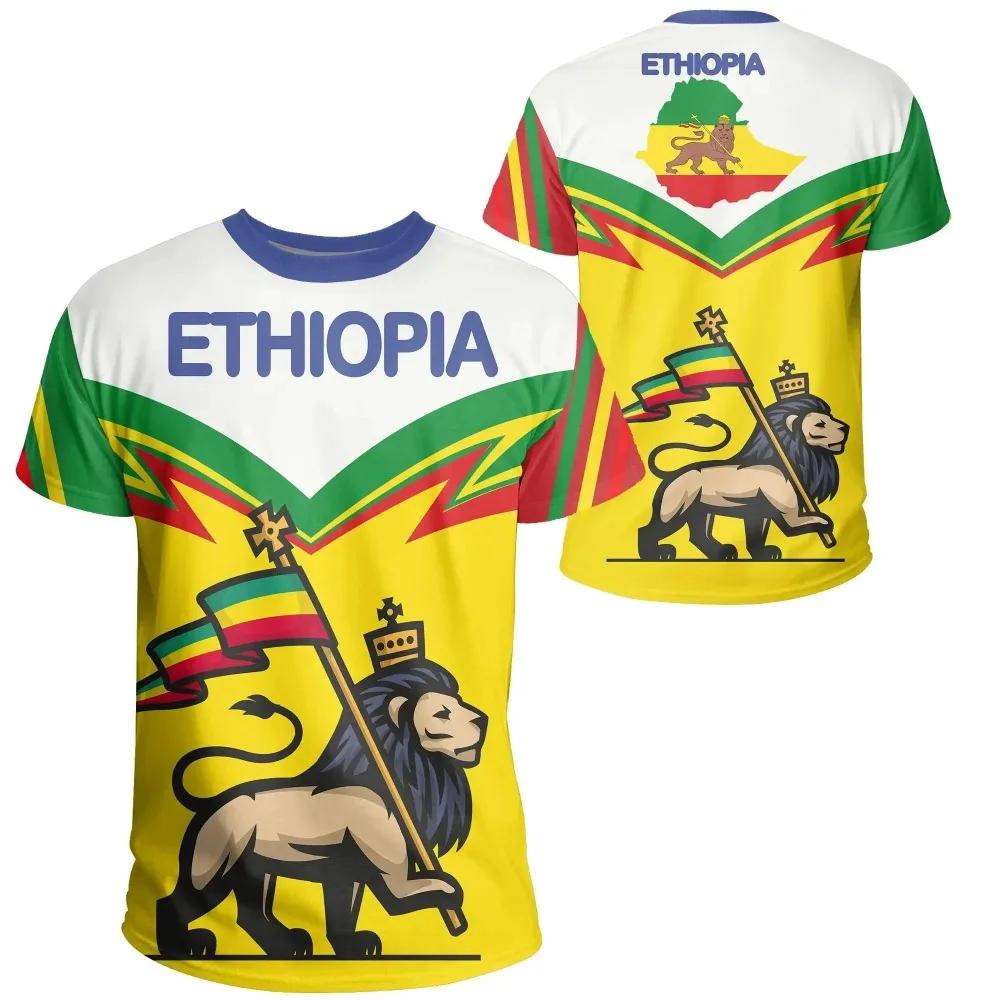 Ethiopian Flag Graphic T Shirt King Indigenous Tribe Lion 3D Printed T-shirts Men Women Casual Summer Ethiopia National Day Tops