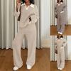 European and American Cross-border 2026 Autumn and Winter Lapel Collar Pullover Long-sleeved Contrasting Striped Wide-leg Pants Loungewear Set