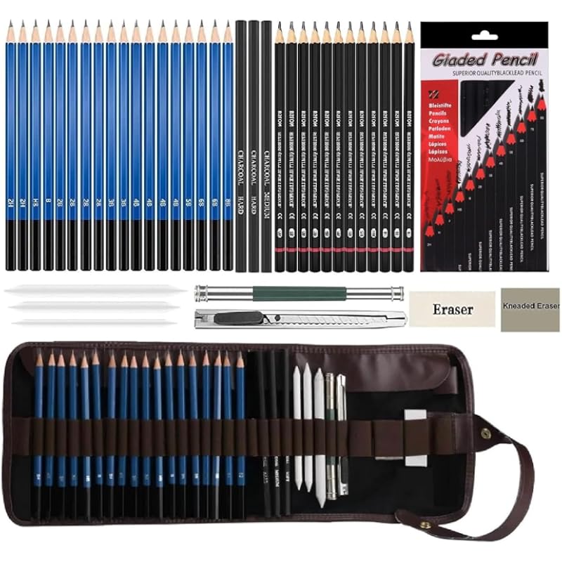 Corslet 41 Pcs Professional Drawing Supplies Sketching Art Kit Pencil Set With Tools Pouch Complete Artist Charcoal Sket