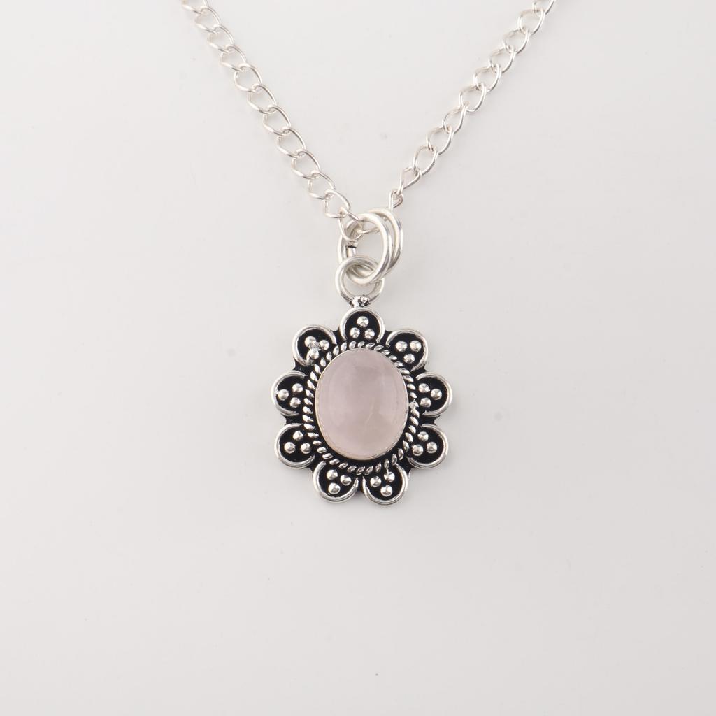 Natural Rose Quartz Gemstone 925 Sterling Silver Jewelry Handmade Pendant 1.37" For Birthday Gift CP-40-35