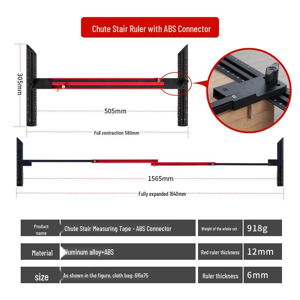 Adjustable Stair Tread Measuring Tool with Locking Slide Rail ABS Joint Block