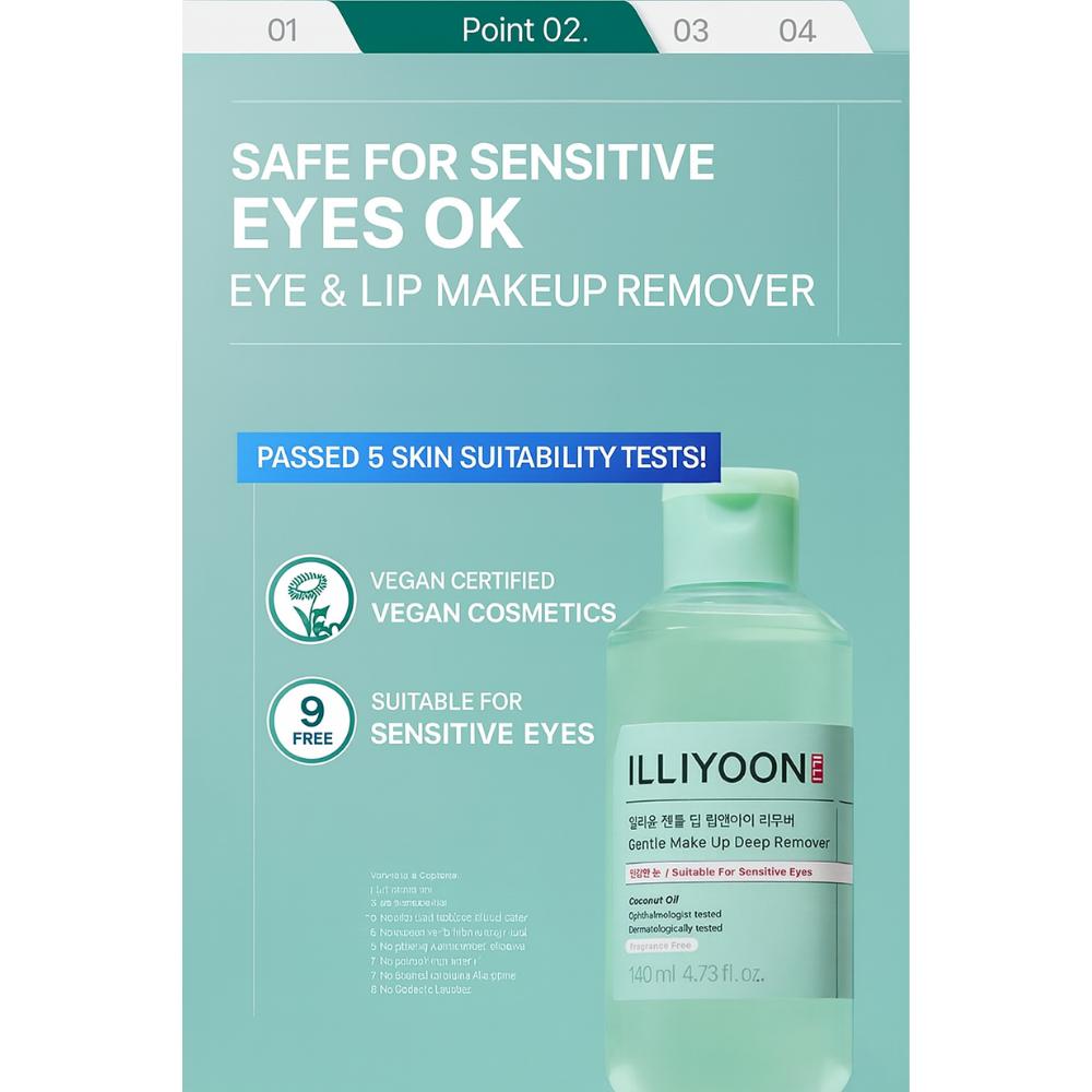 ILLIYOON Gentle Deep Lip & Eye Remover 140ml / Mild Waterproof Makeup Remover for Sensitive Skin