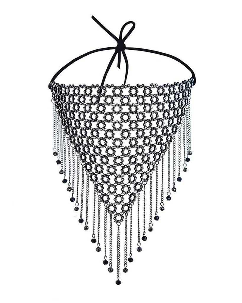 European-American Fashion Rhinestone Tassel Mesh Mask for Nightclub Parties