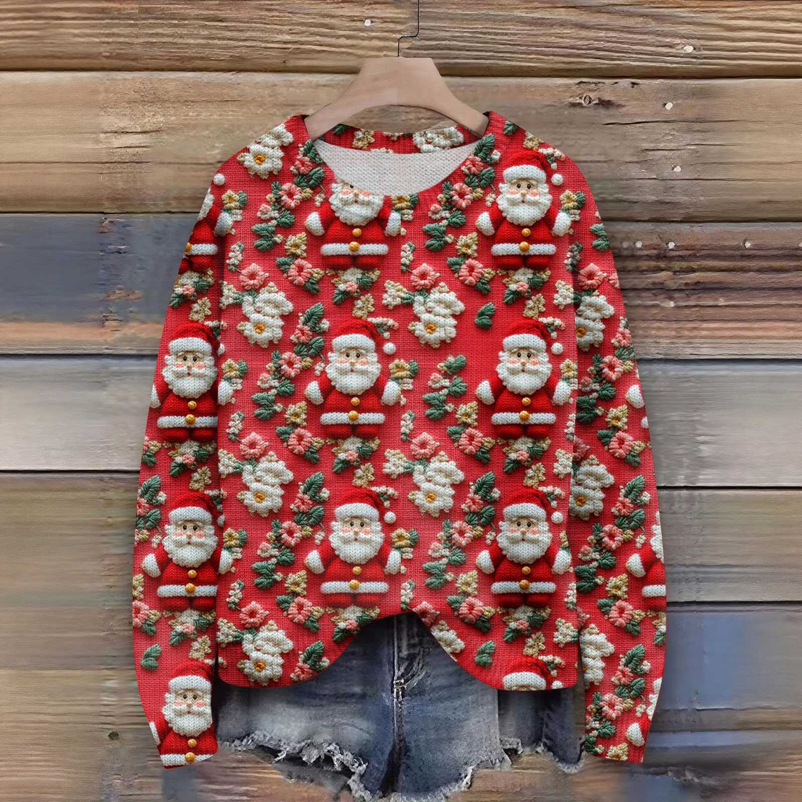 

Женский рождественский свитер Милый забавный рождественский свитер Осень и зима Свитер с длинным рукавом вязаный XXL красный