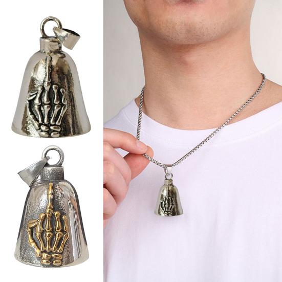 Skeleton Hand Pendant Necklace Motorcycle Biker Bell Pendant Necklace Flip-off Hand Bell Charm Necklace Gift for Men Women