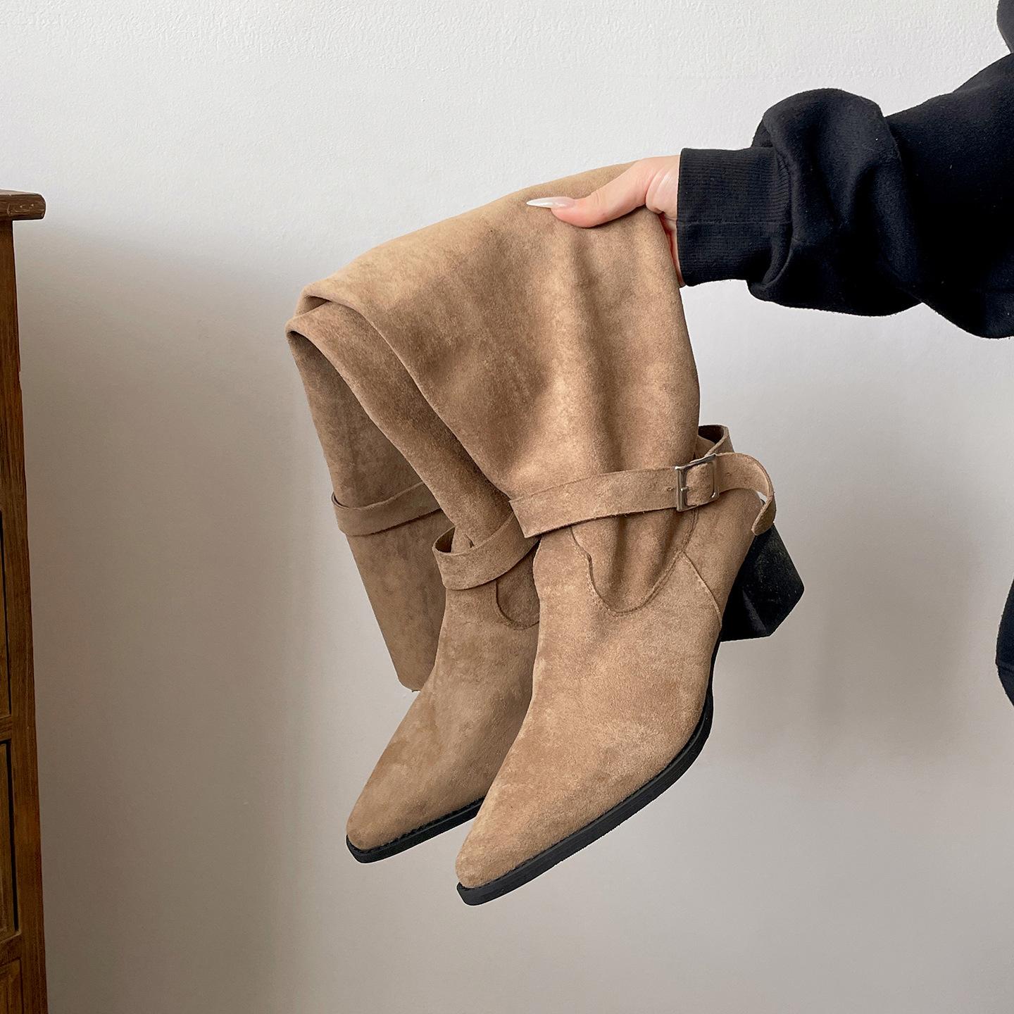 

Ботильоны Queen Fan в стиле ретро на толстом каблуке с острым носком женские ботинки 2025 новая осень британский стиль тонкие рыцарские ботинки 40 хаки