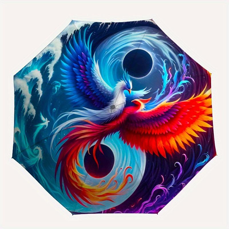 1pc Yin Yang Phoenix Automatic Umbrella Design, Cute Cartoon Pattern, Portable Outdoor Umbrella, Perfect R037