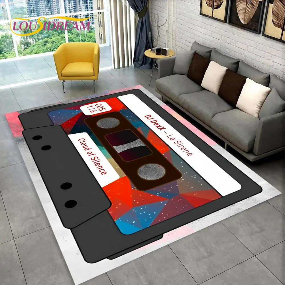 Alfombra de Área Grande con Patrón de Cinta de Cassette de Música Retro, Alfombra para Sala de Estar, Dormitorio, Sofá, Felpudo Decorativo, Felpudo Antideslizante