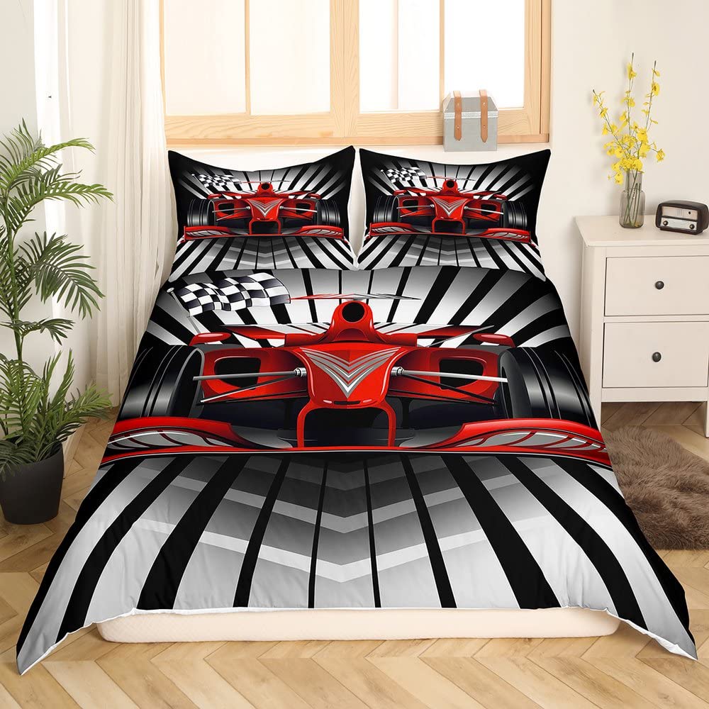 Race Car King Queen Duvet Cover Boys Extreme Sports Bedding Set 3D Cool Speedometer Quilt Cover Soft Polyester Comforter Cover