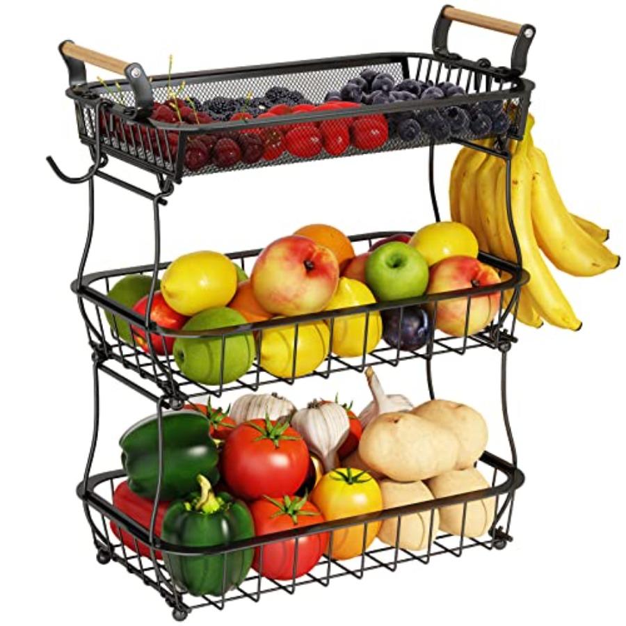 

3 Tier Metal Mesh Fruit Basket with Banana Hangers for Kitchen Counter Countertop Organizer for Fruits Vegetables s Potatoes Br United States