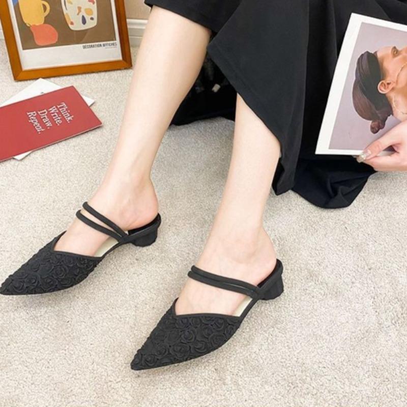 Fashion With Heel Shoes Sexy Women's Mules Slippers and Ladies Sandals Pointed Toe Slides Summer Footwear Pvc H Sandal Stylish Sale Vip