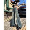 Small American Retro Loose Pants Women's High Street Sexy Distressed Drape Low Waist Baggy Straight Trousers Denim Summer