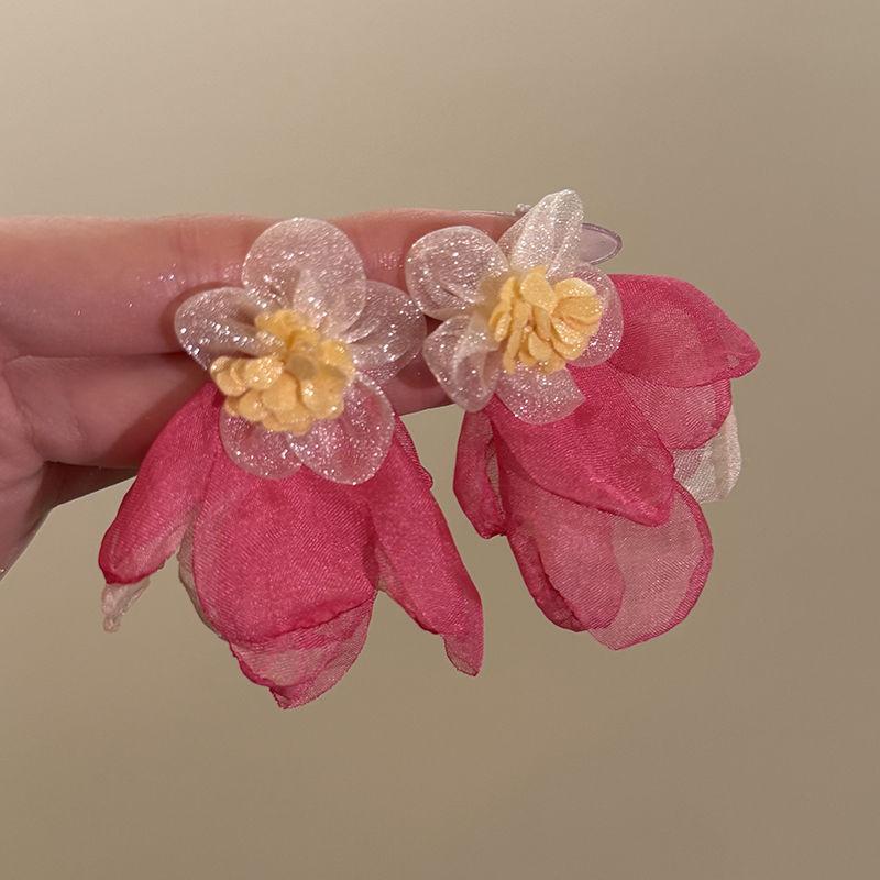 Vintage kontrastierende Blumen Perlen Quasten Ohrringe Sommer süßes Mädchen Herz Ohrringe Reise Foto Urlaubsstil Ohrringe