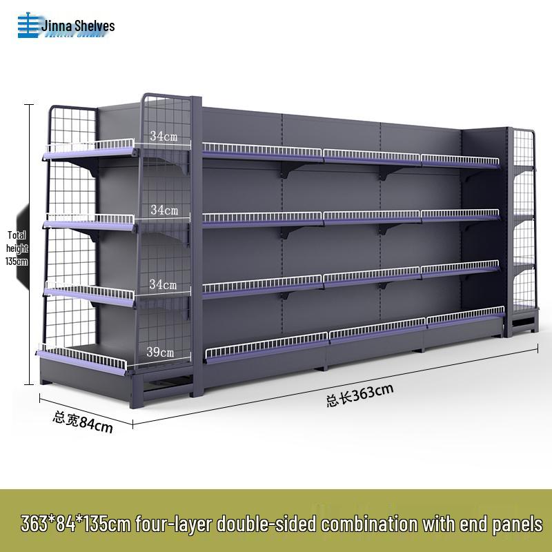 Multifunctional Gray Display Rack for Convenience Stores – Single/Double-Sided Snack Storage Shelf