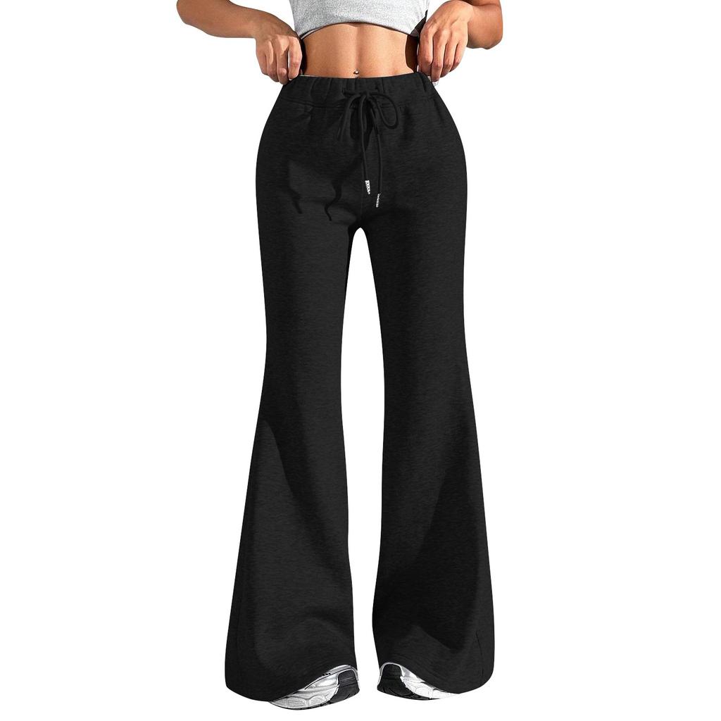 Ladies Fashion Loose Draw String Waist Color Cargo Pants Leisure Flares