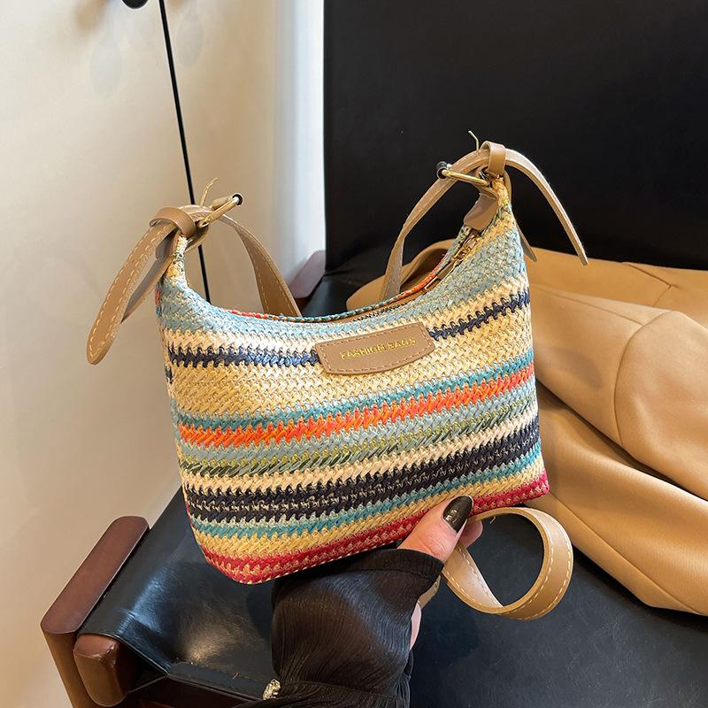 

Trend fashion contrasting color woven bag women 2025 summer new ins simple casual dumpling bag versatile shoulder bag хаки
