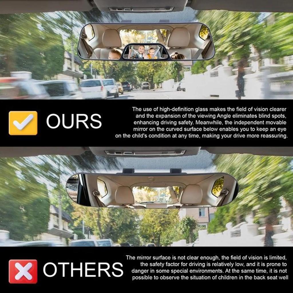 Nouveau Rétroviseur Arrière de Voiture Grand Angle avec Moniteur Bébé Intégré Miroir Secondaire à Clip sur Élimination des Angles Morts Miroir Intérieur