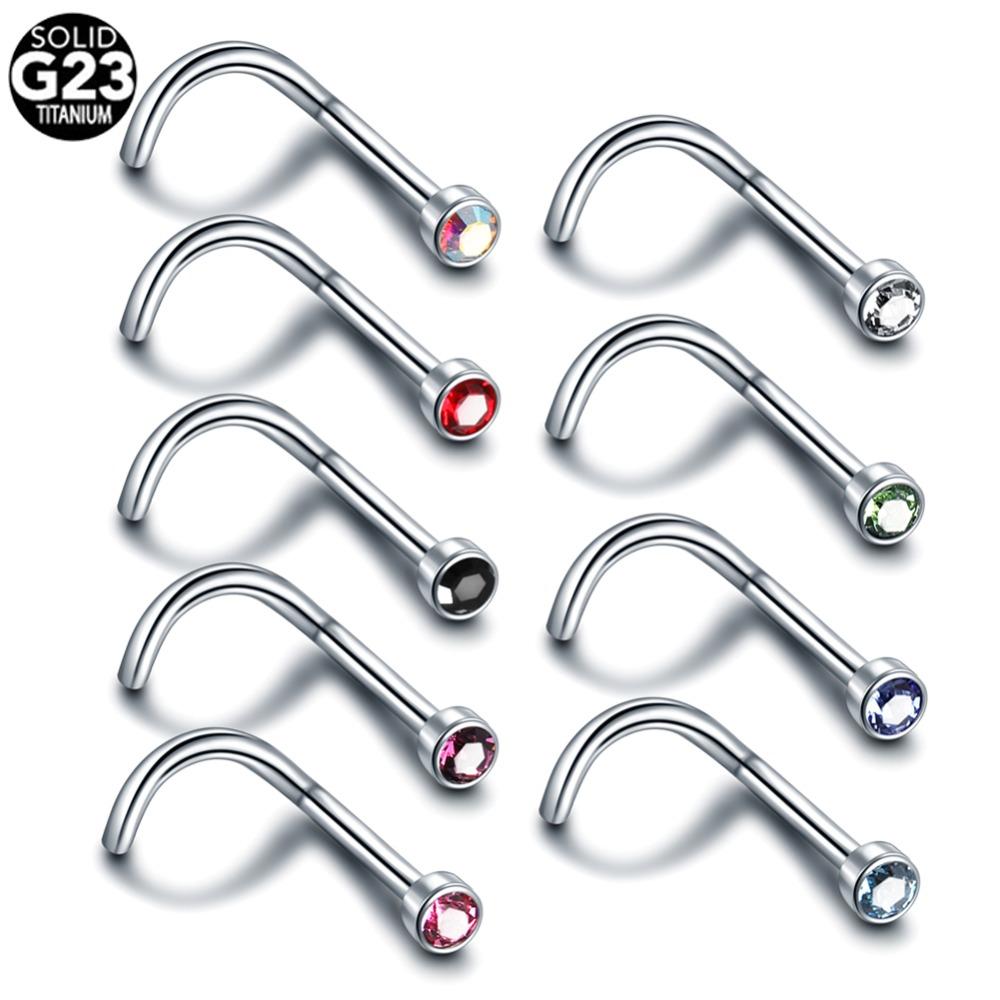 1 Stück G23 Titan Kristall Nasenschraube Stecker Ring Zirkon Ohr Helix Piercing Mischfarbe Nasenring Krappen CZ Nasenschmuck