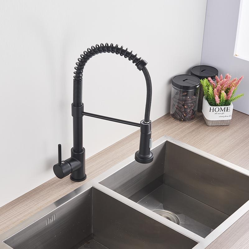 Brushed Gold Kitchen Sink Faucet One Handle Spring Hot and Cold Water Tap Deck Mounted Bathroom Kitchen Crane