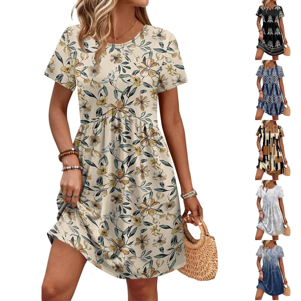 Dresses For Women Short Sleeve O Neck Casual Dresses Waist Maternity Dress With Pockets
