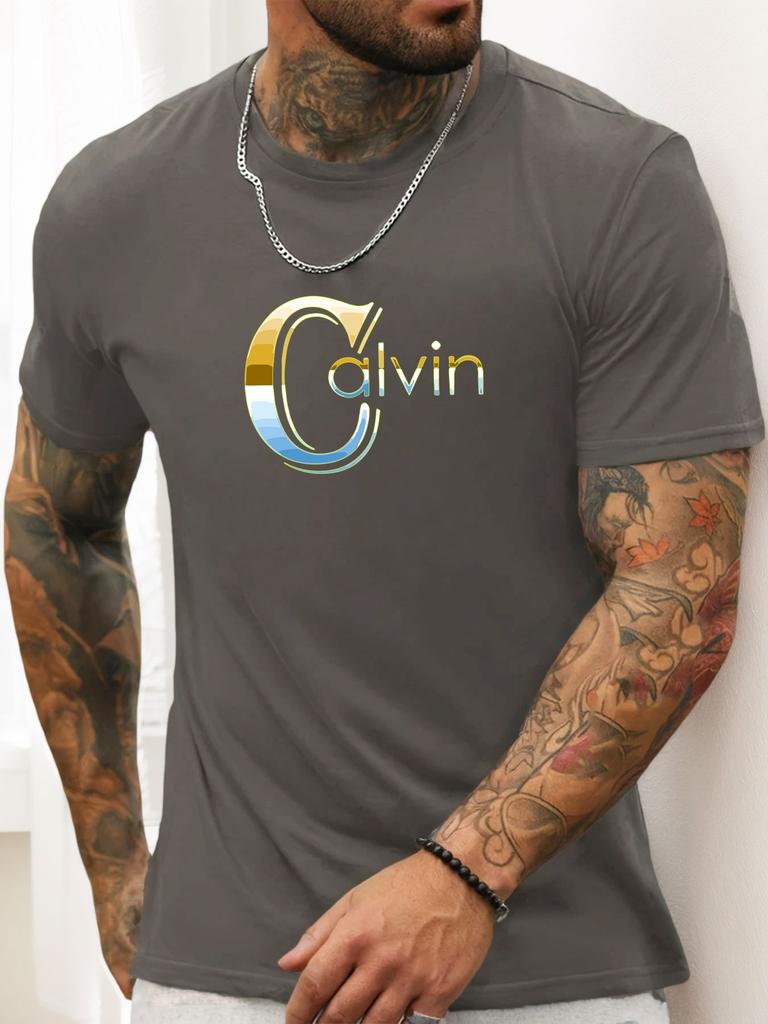 Camiseta de Manga Corta Calvin para Hombre 100% Algodón Estampada Verano Cuello Redondo Transpirable Casual Moda Fresca Camiseta