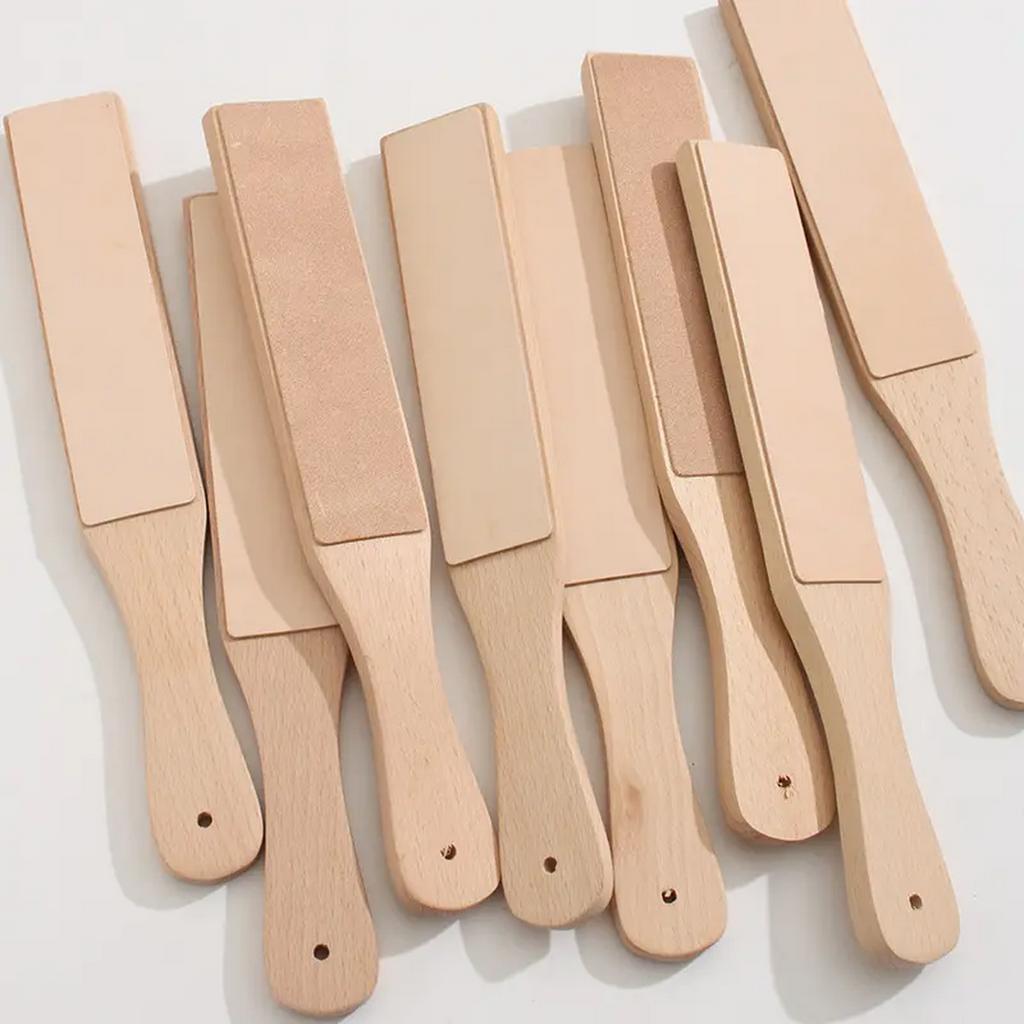 Double-Sided Leather Sharpeners with Wooden Handle DIY Polishing Board for Leather Modeling Brightening Essential Accessory
