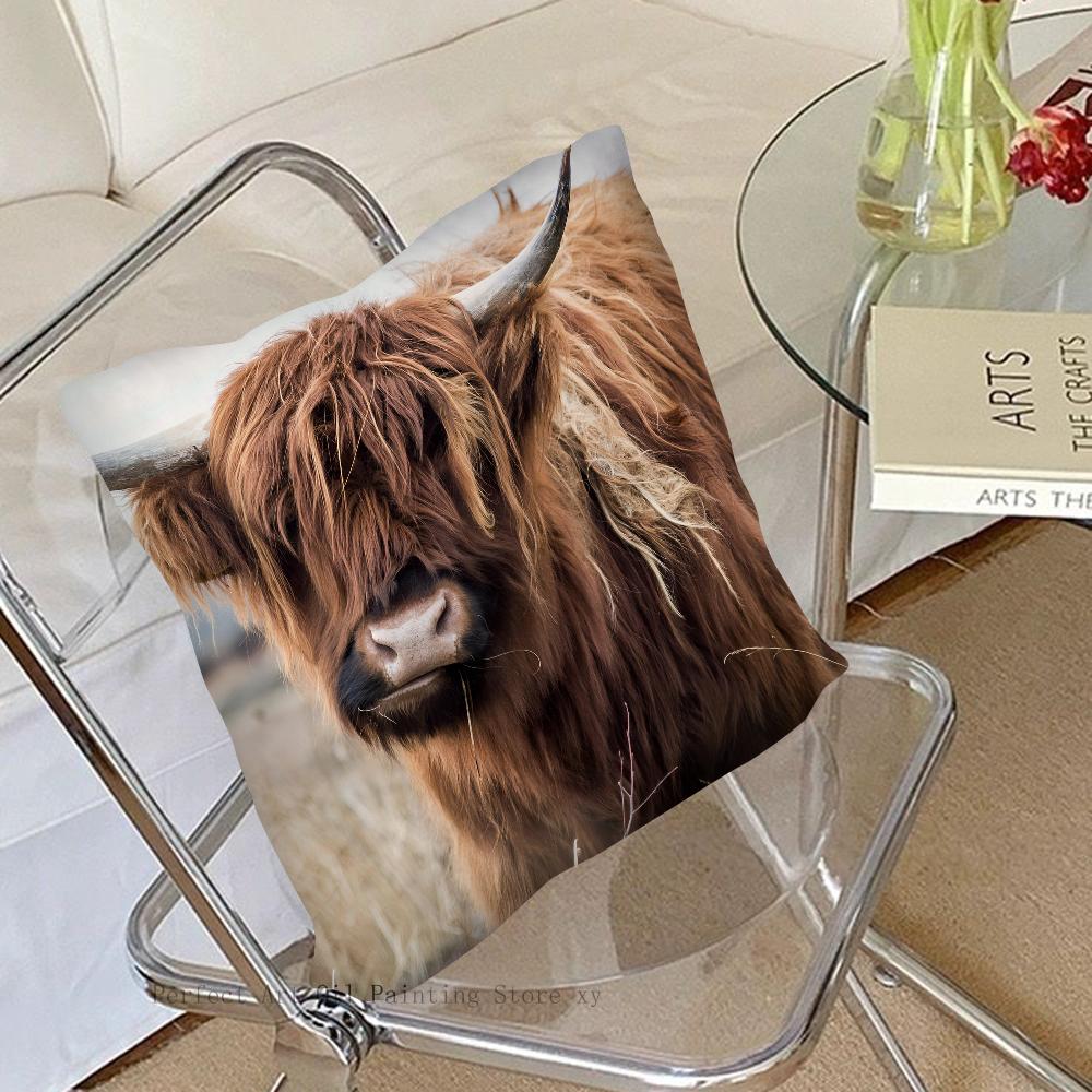 Highland Cattle Pillow Case Fashion Square Pillowcase Bedroom Sofa Room Ins Decoration Leisure Cushion Cover 40x40
