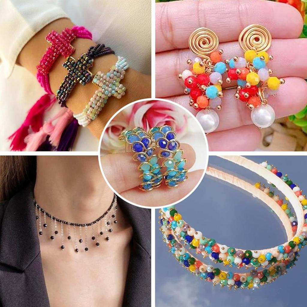 Cheriswelry Crystal Glass Beads 3x2mm AB Color Faceted Glass Loose Spacer Beads Rainbow Beads for DIY Necklace Earring Bracelet Making Home Party