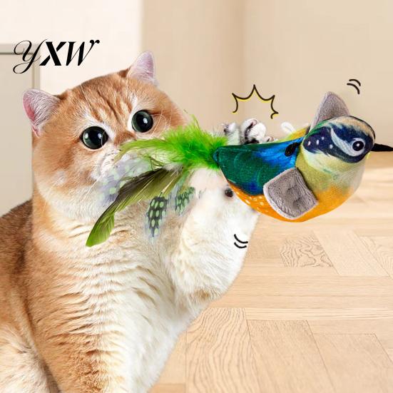 Interactive Cat Toy Chirping Bird Simulation Electric Touch Activated Friendlier Prey Plush Teaser for Indoor Cats And Dogs Flapping Wings