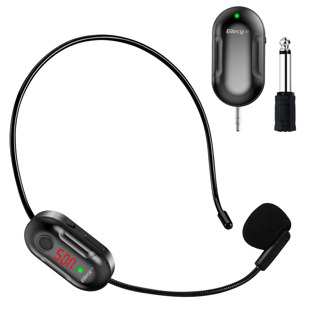 Giecy Wireless Microphone, Portable Stage Speaker, 50m Transmission Range, Auto Pairing, Volume Adjustment, Ear-Hook Type, Japanese Instruction