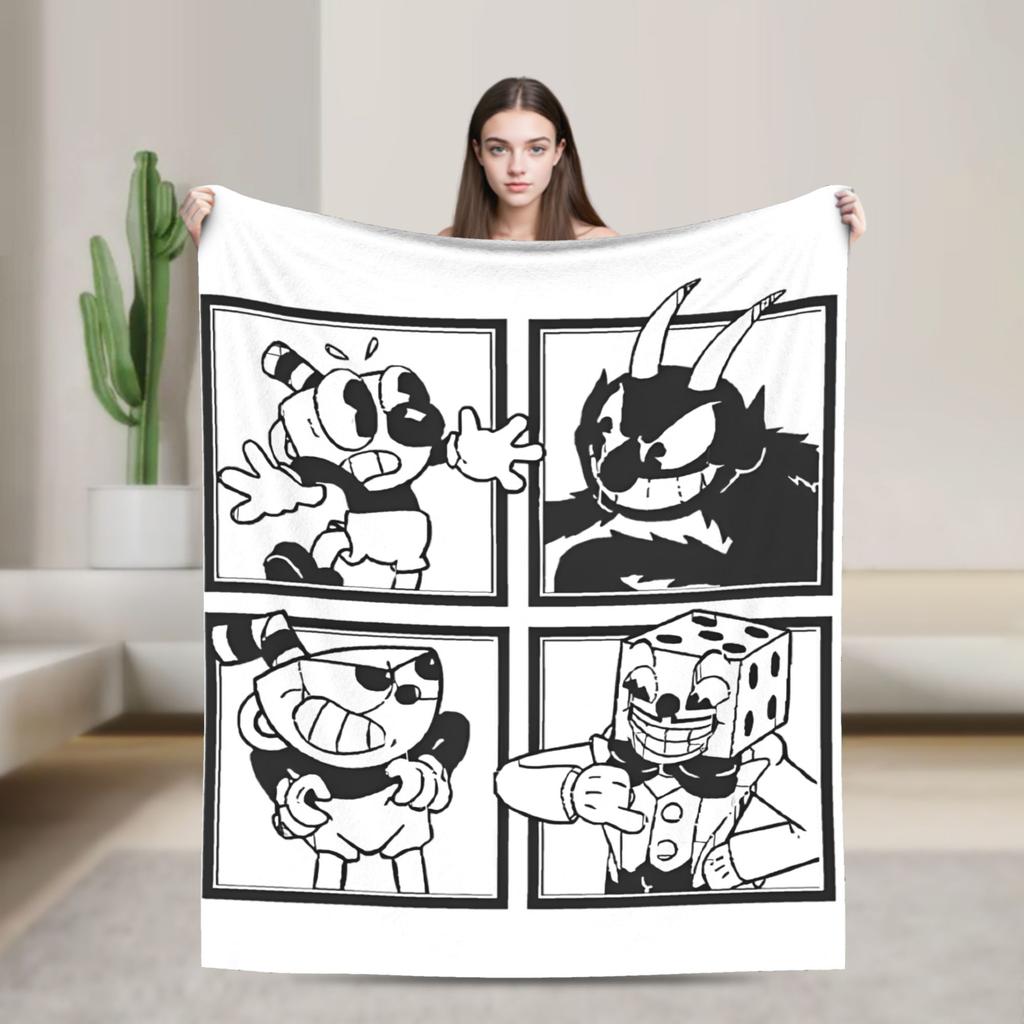 Cupheads Knitted Blanket Fleece Video Game Warm Throw Blanket for Outdoor Travel Bed Rug