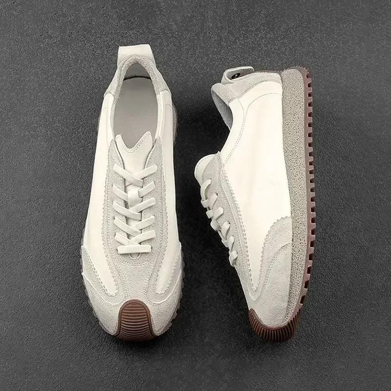 

Мужская повседневная обувь из натуральной кожи, мужские кроссовки на платформе, новая обувь на мягкой подошве, износостойкая модная мужская обувь в стиле ретро, ​​Zapatillas 43 белый