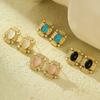 GEMCHIC Women's Vintage Square Textured Gold Plated Earrings with Oval Stone and Pearl Accents