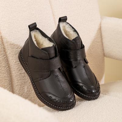 Echte leren dameslaarzen, katoenen mom boots, winterlaarzen van wol, warme dames snowboots met zachte antislipzool, platte, casual korte dameslaarzen