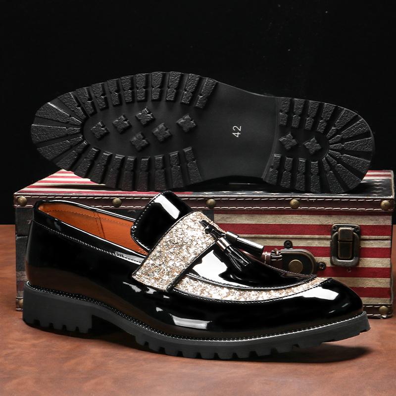 Men‘s Luxury Sequins Tassels Loafers Men Wedding Party Nightclub Fashion Leather Casual Shoes Mens Outdoor Flats