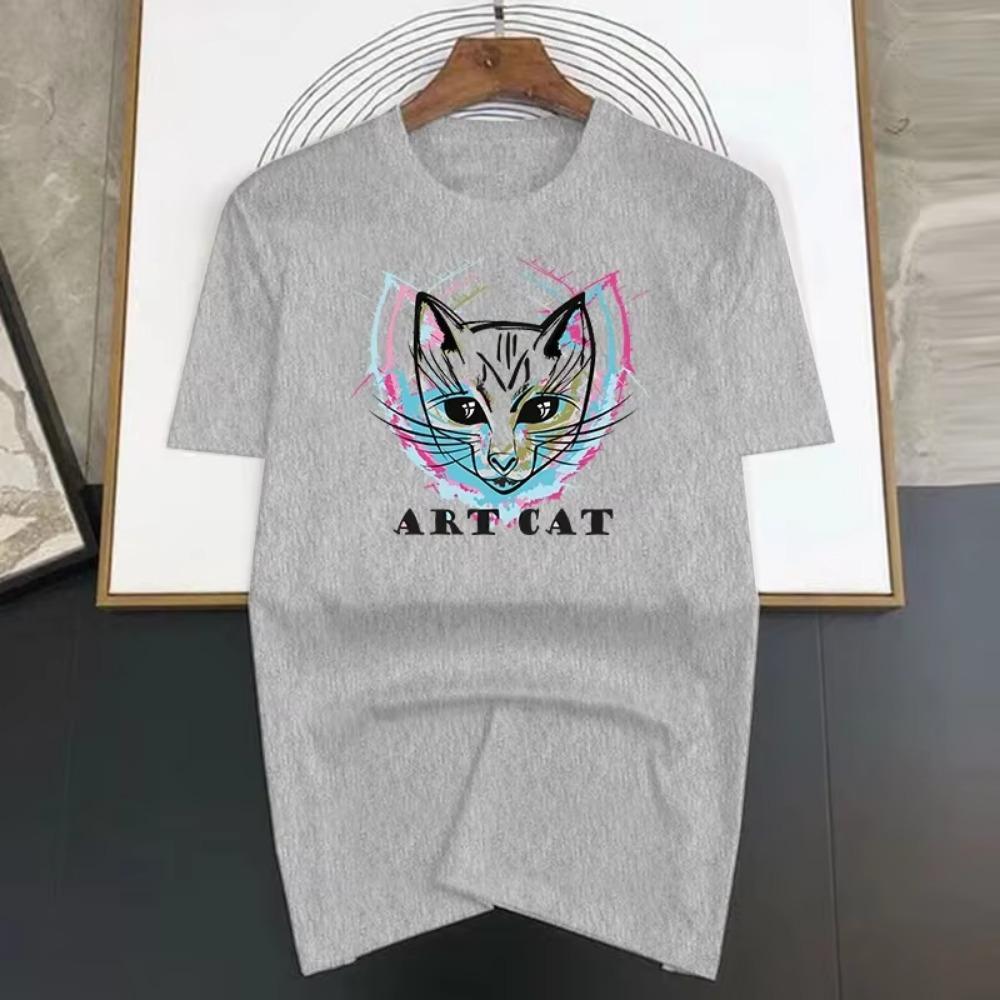 Luxury Brand Line Cat Pattern Print T Shirt For Man Summer Vintage Unisex Oversized T-shirt Y2k Tops Short Sleeve Men's