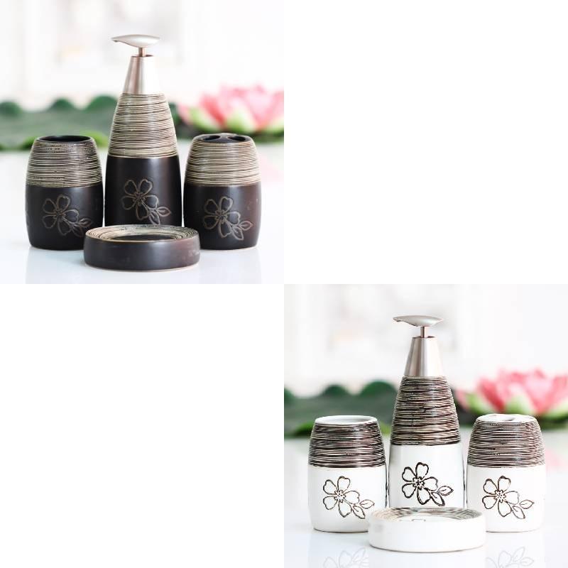 Printed Toiletry Flower Separate Bottle Bathroom Lotion Soap Dish 4pcs Sets