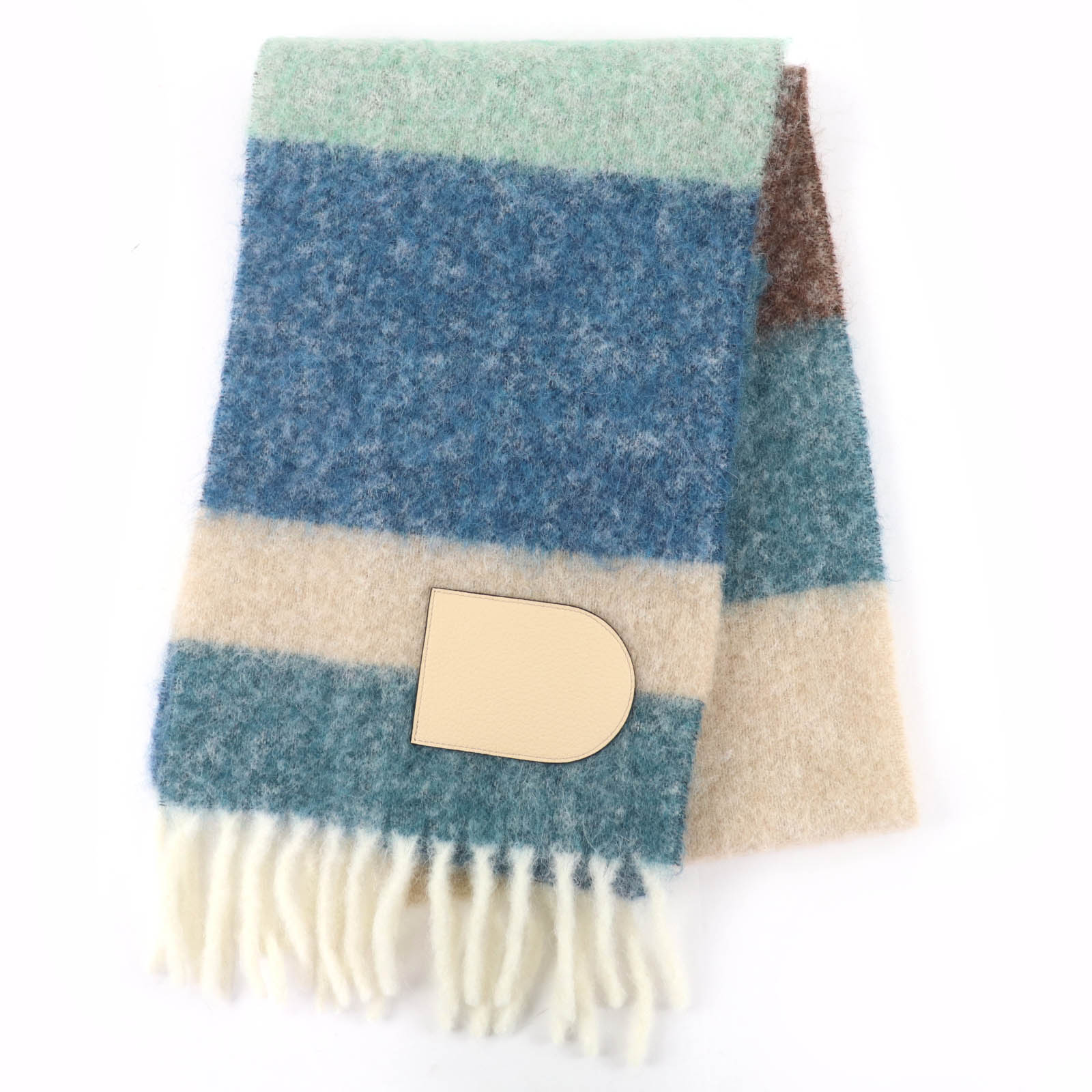 

Pristine DELVAUX Scarf D-Touch Leather Patch with Fringe multicolor mohair Women Used