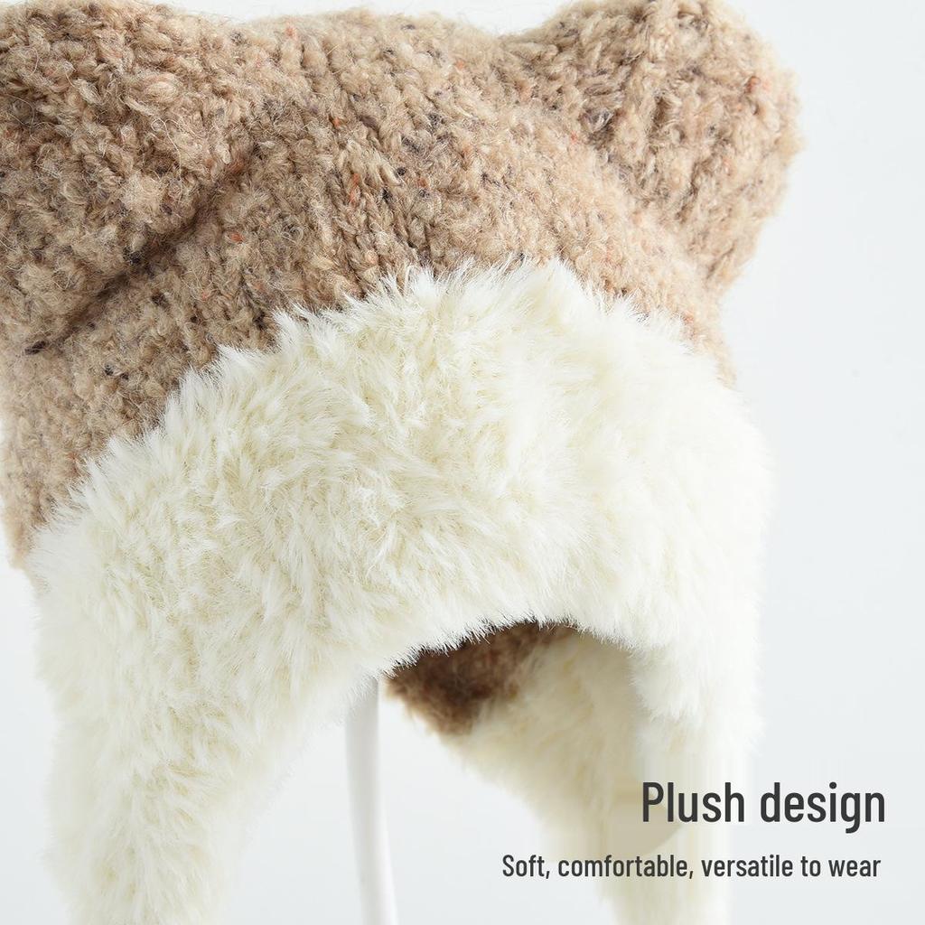 Girls' Knitted Wool Hat with Ear Protection - Warm and Windproof for Autumn and Winter Outings