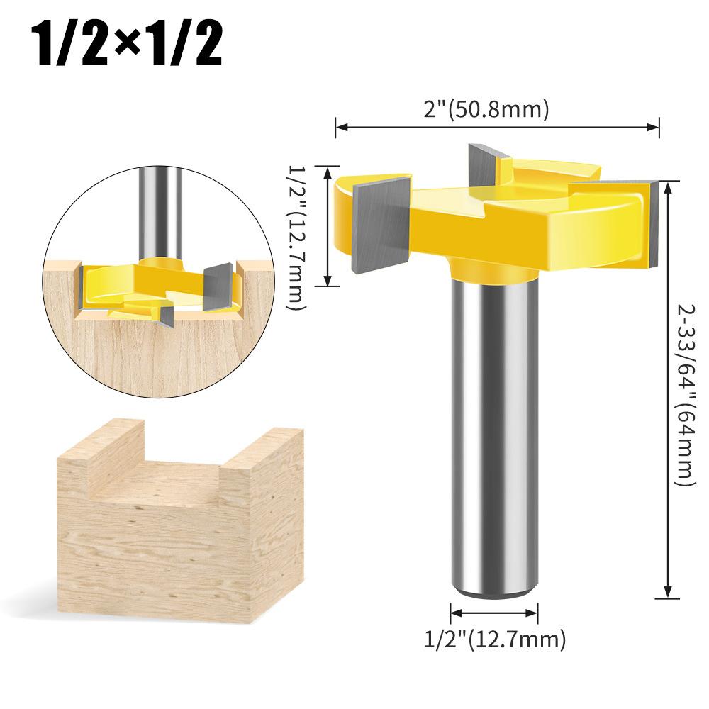 

Three-blade T-type slotting knife T-type mortise and tenon knife engraving machine trimming machine head woodworking milling cutter alloy notch cutter Three-blade T-knife 1/2 * 50.8 * 1/2-yellow