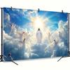 Wall Mural with Cloud and Light Background, with Jesus Christ and Angels In Heaven, for Home or Church Decoration
