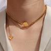 Stainless Steel 18k Gold Pvd Plated Fashion Cool Miss Round Brand Tassel M Letter Double Choker Necklace