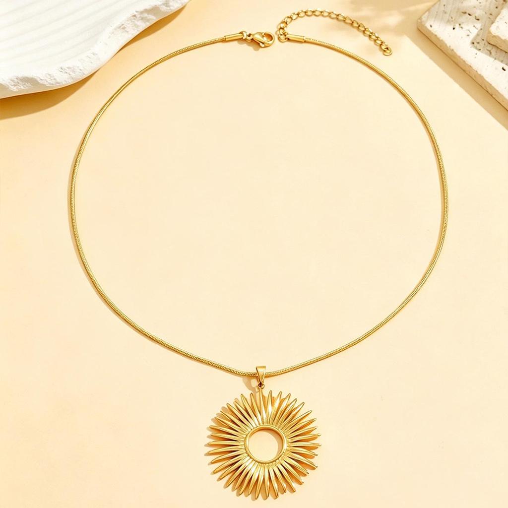 Versatile Sunflower Pendant Necklace - Stainless Steel, 18K Gold Plated, Fashionable Cross Design