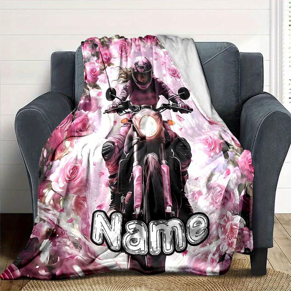 Motorcycle Riders Racing Scenes Vintage Bikes Blanketcustomize Your Name Lightweight Comfortable And Stylish Blanket For Travel Bed Home Chair Office