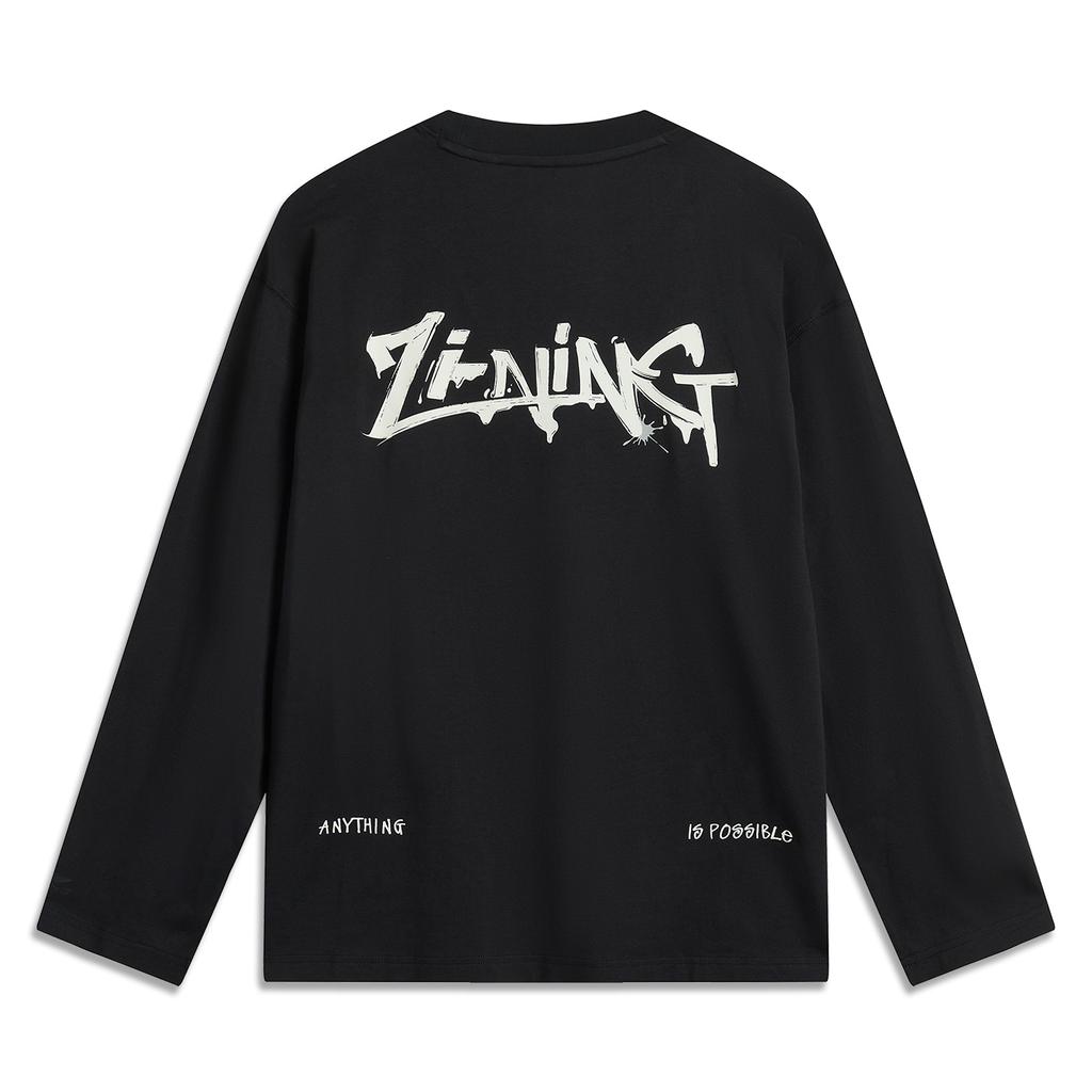 Li Ning Sports Lifestyle Series Letter Round Neck Ice Silk Quick Dry Comfortable Breathable Loose Long Sleeve T-Shirt Unisex Tops Black AHSV279-1