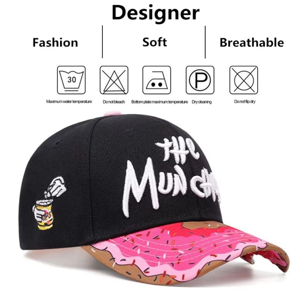 Adjustable Donut Embroidery Baseball Cap Sunscreen Hip-hop Letter Embroidery Flat Brim Hat Cotton Korean Style